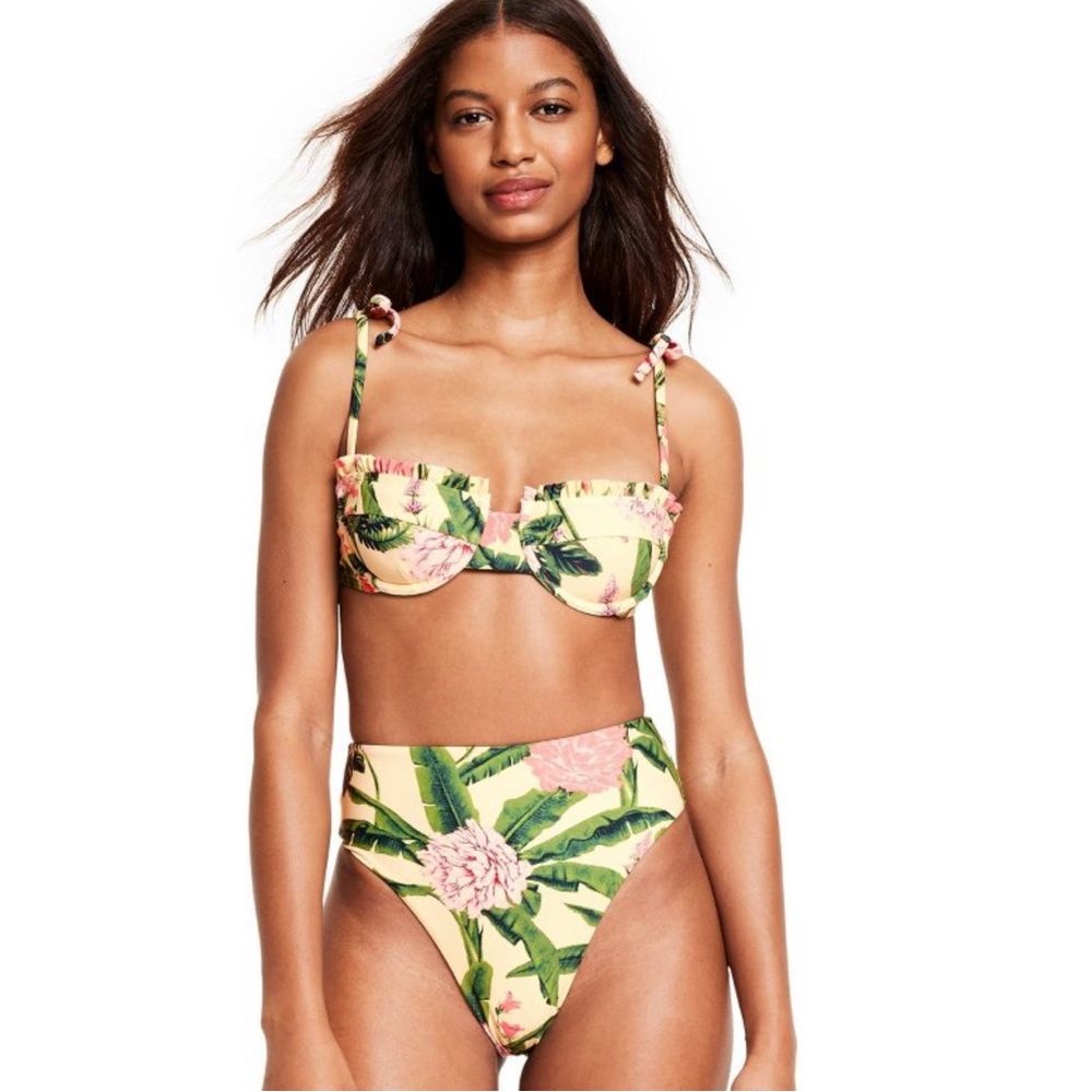 Agua Bendita Peony Botanical Print Bikini SET Top & Reversible Bottom NWT 👙